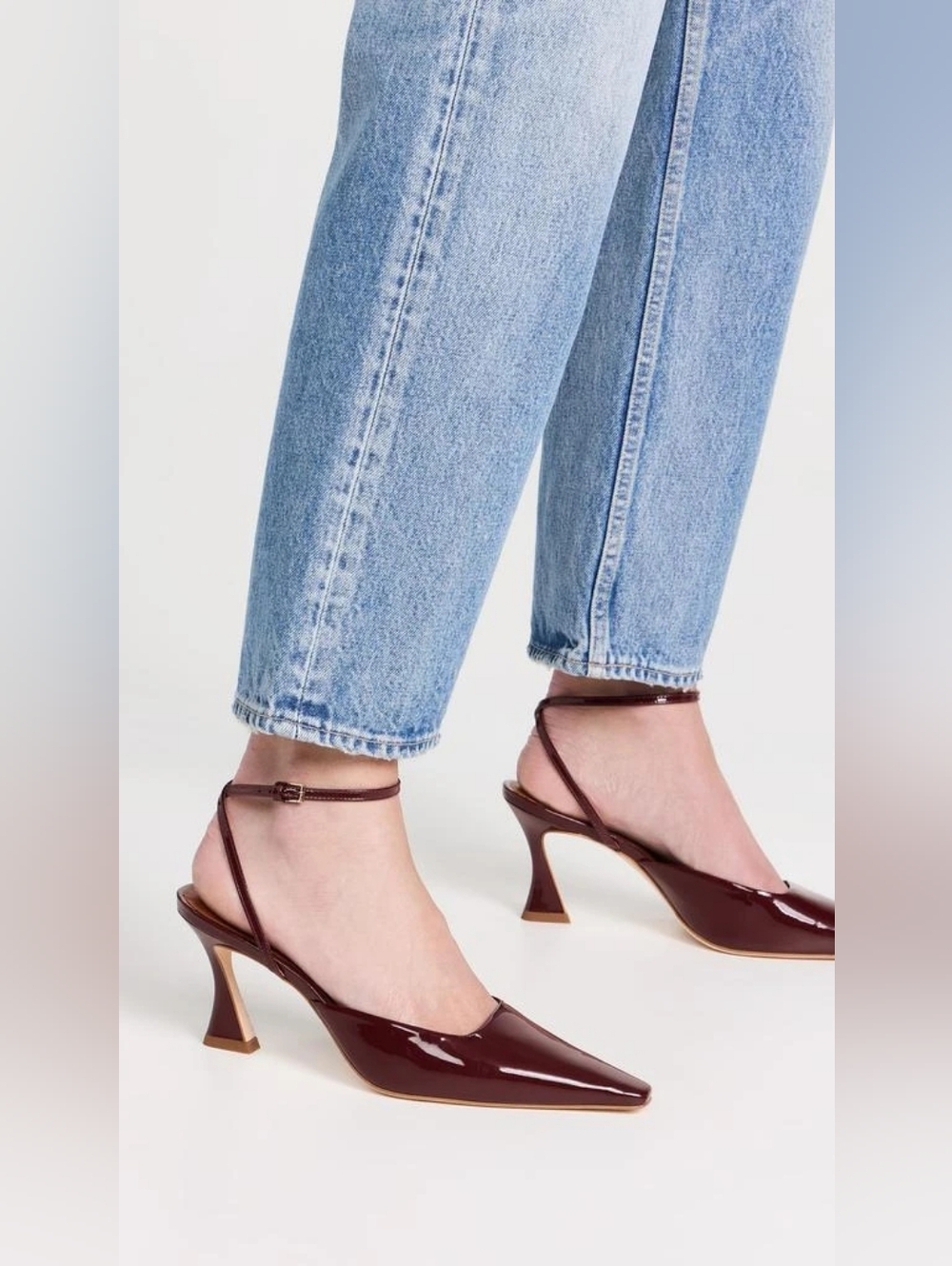 Reformation Natasha 75 Ankle-strap Mid Heel Pumps in Patent Burgundy Size 10 - Picture 7 of 13